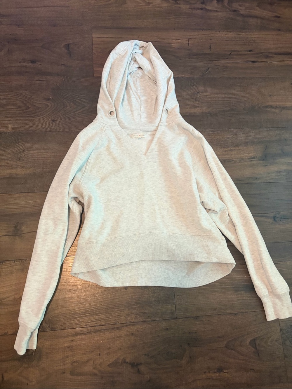 Ultra Flirt Heather Light Gray Hooded V-Neck Sweater